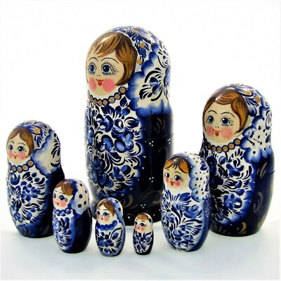 5 Poupées Russes Gigognes Matriochka – H 18,5 Cm, Peintes à La Main, Thème Hiver Russe