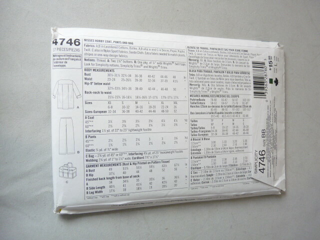 Simplicity Sewing Pattern 4746 Patty Reed Designs Hobby Coat Pants Bag ...