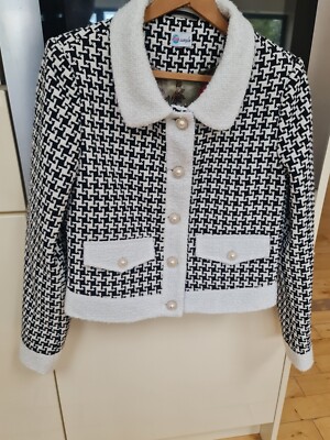 Joe Browns Women's Houndsthoot Monochrome Dogtooth Check Jacket Blazer CREAM NEW