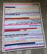 Patchwork Handmade Thin Quilt Floral Stripes Birds On Back 52 X 43