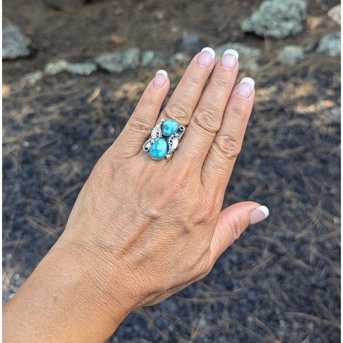 Navajo Kingman Turquoise Ring Sterling Silver Handmade Jewelry Sz 7.75US** - Picture 6 of 8