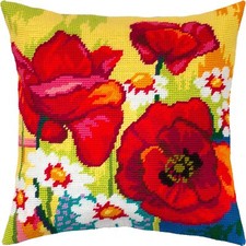 DIY Needlepoint/Tapestry Pillow Kit "Still life with poppies and daisies" 16x16