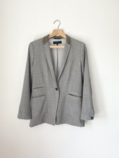 Rag & Bone Light Grey Wool Blazer Leather Suede Trim Lined Single Button Size 8