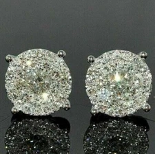 1.50Ct Round Cut Lab Created Diamond Cluster Stud Earrings 14K White Gold Finish