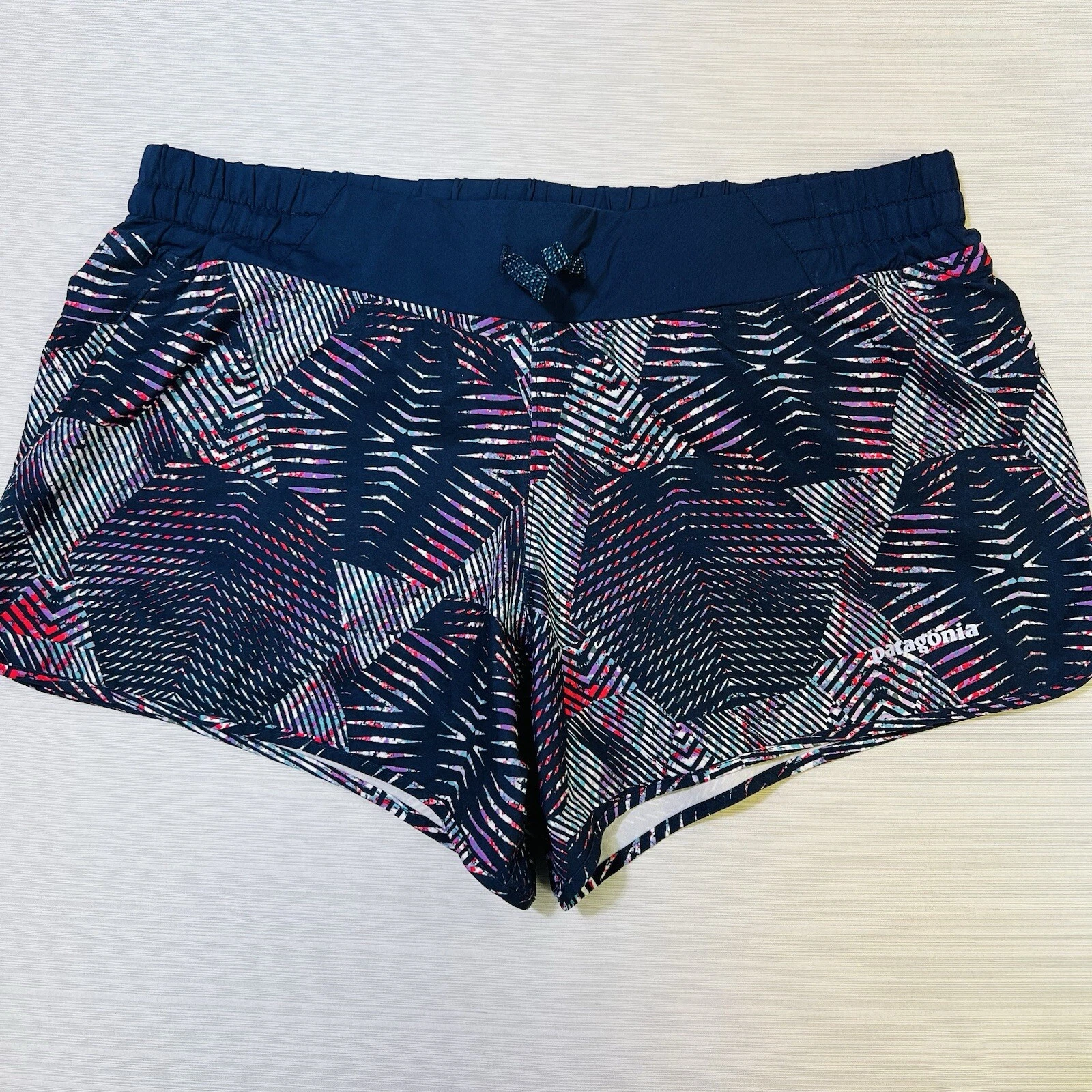 Patagonia Nine Trails Shorts Womens Small Blue Geometric Design Running Athletic