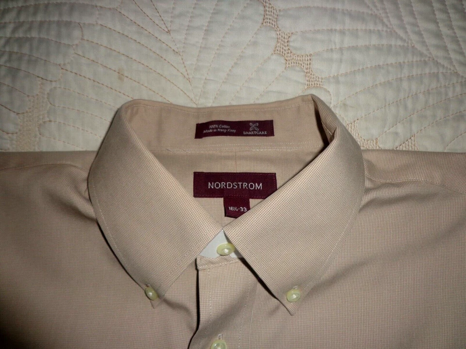 NORDSTROM Smart Care Dress Shirt Men's Brown Dotted Sz 16.5/33 100% Cotton $79 - Image 2 of 4