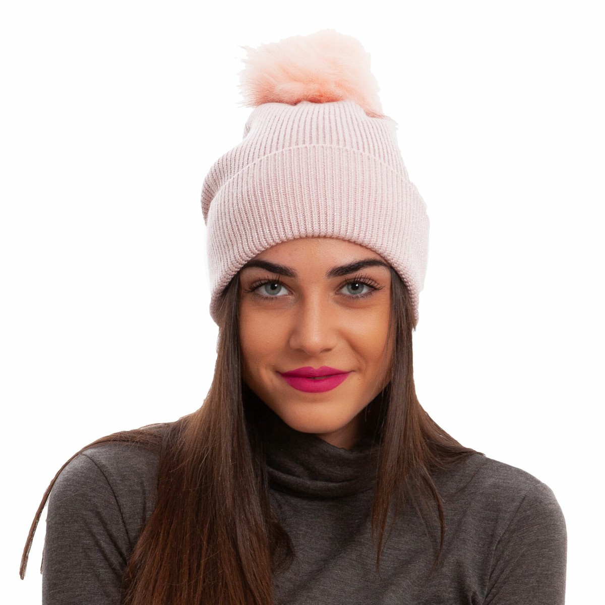 Cappello cappellino donna kawaii pelliccia berretto tricot pompon ponpon MZ-1541