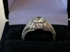 Art Deco Vintage Style Lab Created Diamond Filigree Wedding White Gold FN Ring