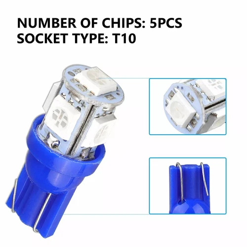 2x 5-SMD LED T10 194 168 2825 Wedge Blue Color License Plate Light Bulbs 