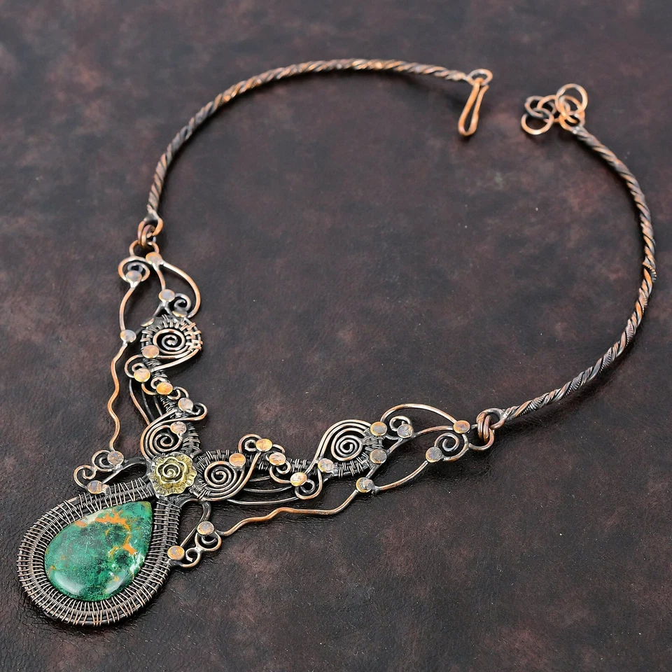 Ожерелье с регулируемой цепочкой из проволоки с купритом хризоколлой 18,0 дюйма - Изображение 3 из 4