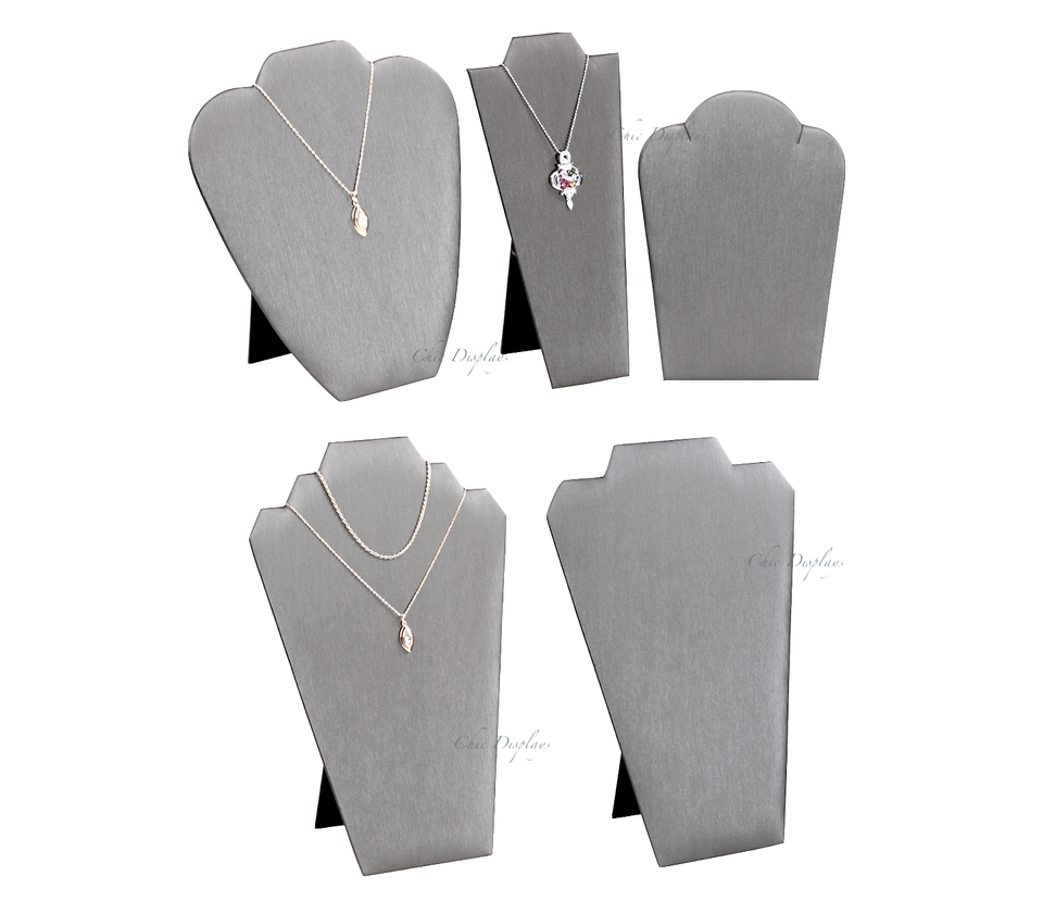 Grey Faux Leather Jewelry Easel Display Stand - Modern Chain Necklace Holder, Steel Frame, Unbranded 11 thumbnail image