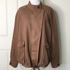 Free People Women's Linen Blend Brown Cotton Zip Moto Jacket Size Large