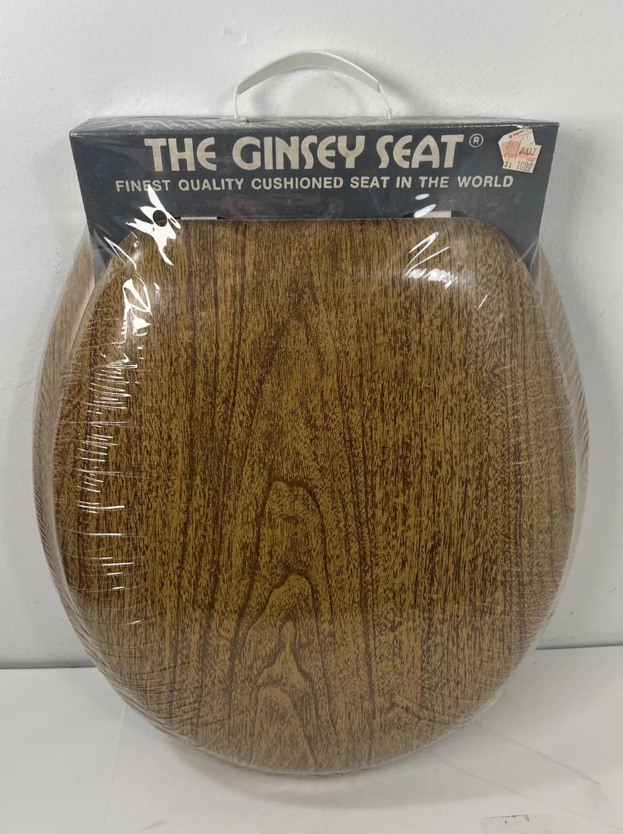 Vintage Ginsey Oak Woodgrain Padded Toilet Seat