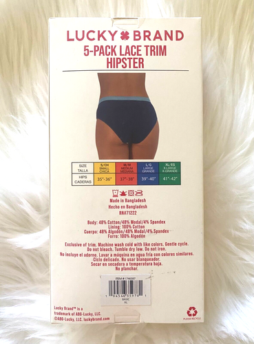 LUCKY BRAND Women's Underwear 5 Pack Lace Trim Hipster XL - Picture 3 of 3