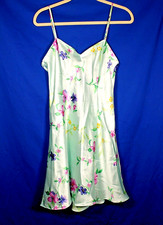 NWT PRIVATE LUXURIES Mint Green SILKY SATIN Floral Print LOUNGE Chemise Gown S