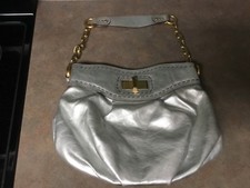 Maxximum Silver Leather Shoulder Purse Gold Hardwear (con19)