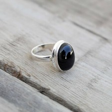 Handmade Solid 925 Sterling Silver Oval Shape Shiney Black Onyx Ring KGJ-R-1052