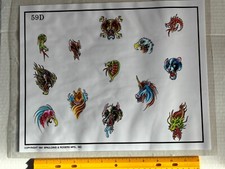 Vintage 1991 Spaulding Rogers Tattoo Flash Sheet D Series 59D Tiger Unicorn