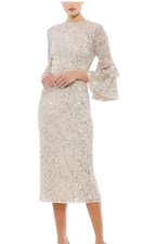Mac Duggal 10802 Nude Sequin Bell Sleeve Midi Dress Size 8 458