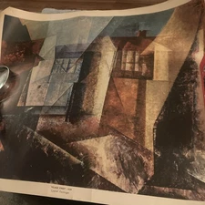 VINTAGE Lyonel Feininger Village Street LITHO poster 22 x 27 USA Chicago art 