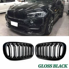 For 2014-2018 BMW X5 F15 X6 F16 Dual Line Front Kidney Grill Grille Glossy Black
