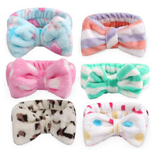 6 Pieces Women'S Spa Headbands - Soft Coral Fleece Bow Hair Wraps for Facial Mak