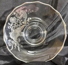 Silver City Sterling Spring Bouquet &Ribbon Overlay Clear Low footed Bowl 7 7/8"