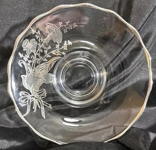 Silver City Sterling Spring Bouquet &Ribbon Overlay Clear Low footed Bowl 7 7/8"