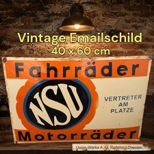 Vintage Alt  NSU Fahrr&auml;der Motorr&auml;der Emaille Werbe Schild Enamel Plaque Sign