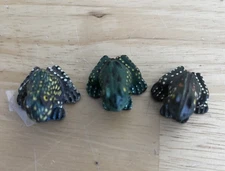 Set Of 3 - Vintage Land And Sea Nature Series Green Stone Frogs Frog