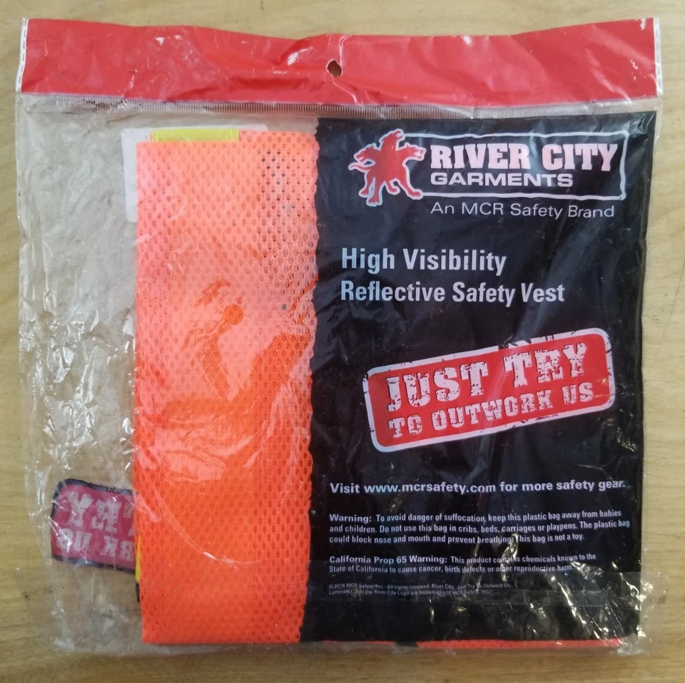 River City Garments Adult One Size Mesh Safety Vest Neon Orange Yellow - Image 3 of 3
