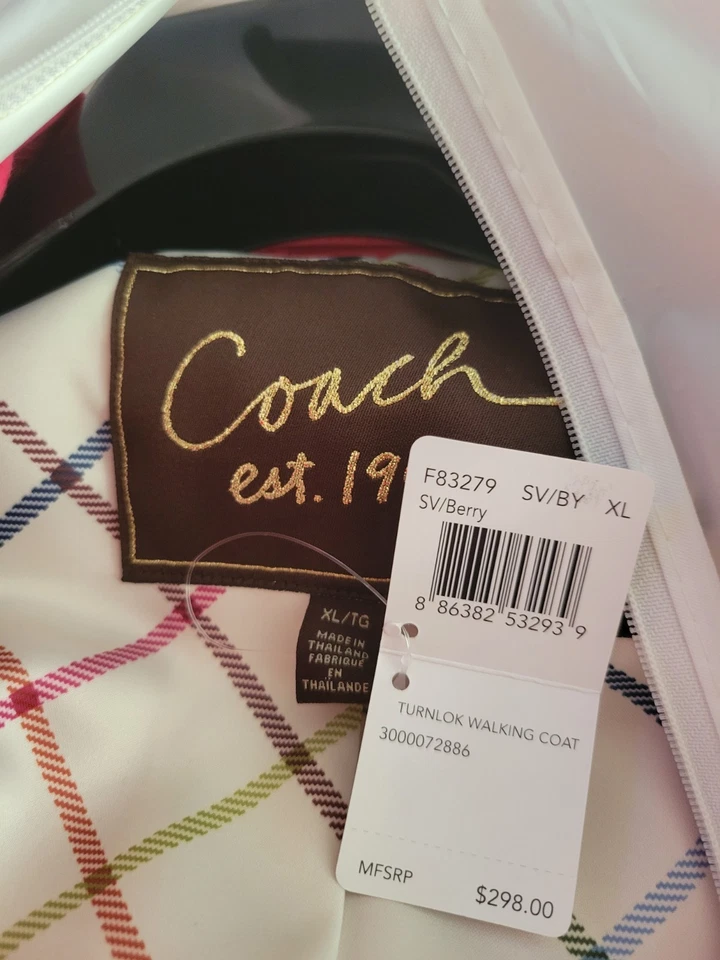 Abrigo para caminar Coach XL rosa bayas botón cierre giratorio nuevo con etiquetas Foto 2 de 4