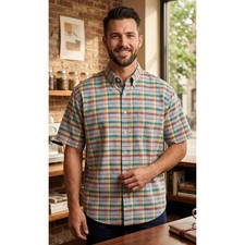GANT Classic Oxford Short Sleeve Plaid Button Down Shirt Men's XL Cotton Preppy