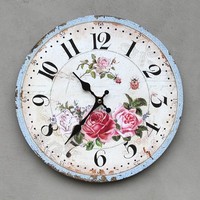 Rosen Vintage KüChenuhr Landhaus Wanduhr Cremefarben Shabby Retro Quarz Uhr