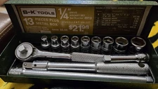 Vintage S-K Professional Tools # 4913 13 piece 1/4" Socket set with case