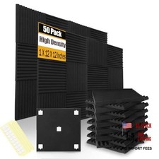 50 Pack Black Wedge Soundproof Acoustic Foam Panels - 1" x 12" x 12"