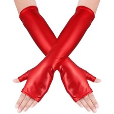 obmwang Long Shiny Metallic Fingerless Gloves Halloween Party Costume Red
