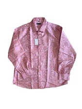Barry Wang Pink Paisley Dress Shirt Men’s XL Long Sleeve Satin Top