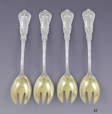 Fine set 4 Durgin Sterling Silver Empire Ice Cream Forks / Sporks