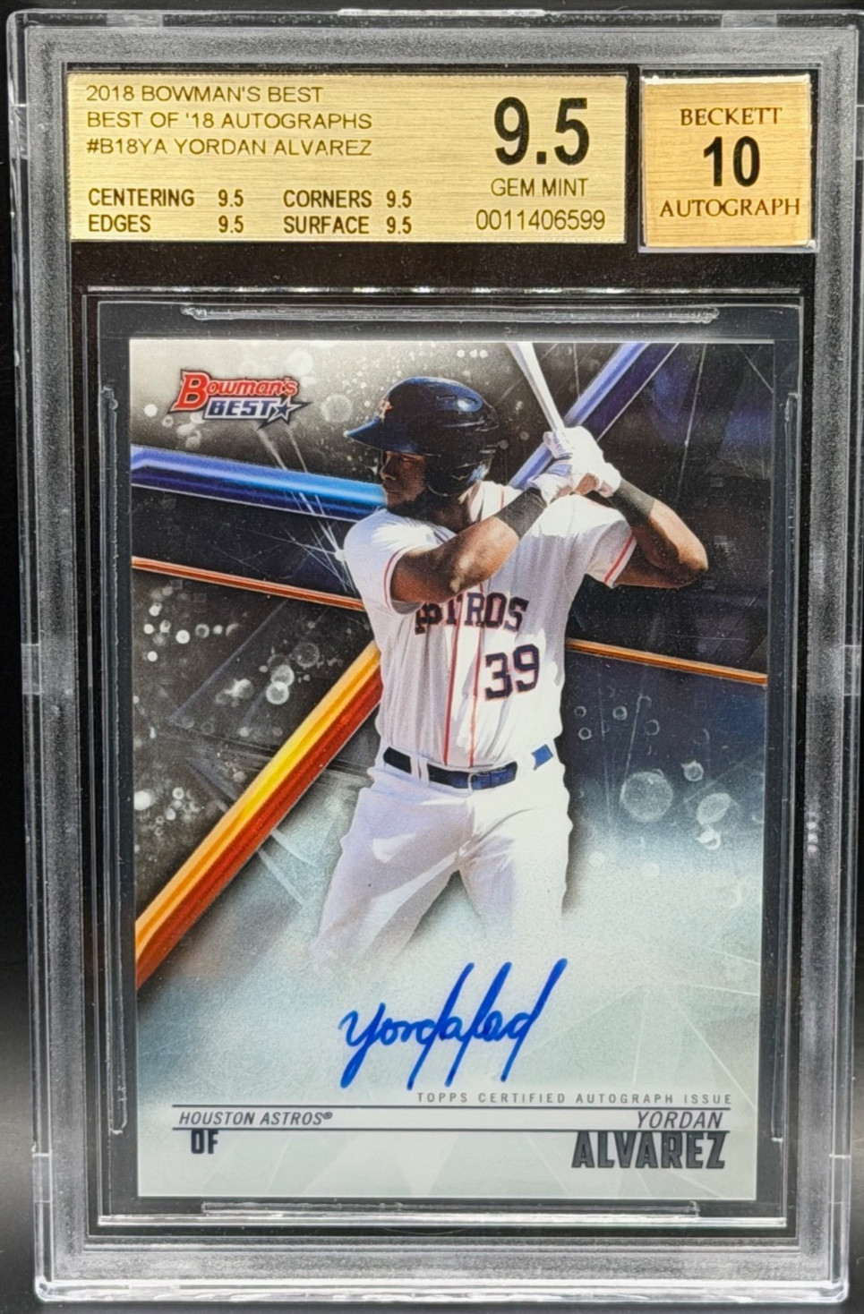 2018 BOWMANS BEST YORDAN ALVAREZ AUTO BGS 9.5 / 10 True GEM MINT RC Rookie