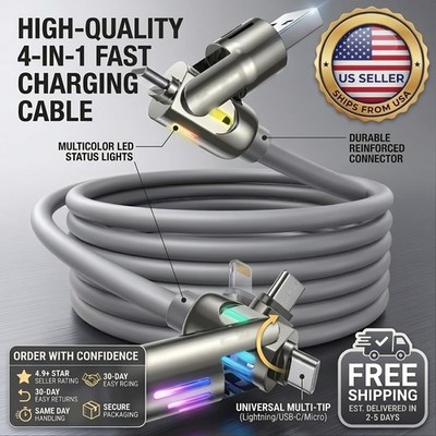4in1 Fast Charging Cable 240W PD Charger Cord USB C Data Cable
