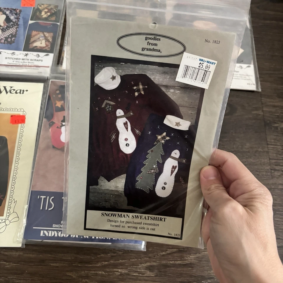 Lot 9 Vintage Sweatshirt Applique Patterns Holiday Christmas Snowman Santa Angel - Image 2 of 4