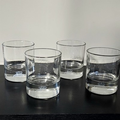 Crown Royal Whiskey Rocks Glasses Embossed On Bottom Italy Set Of 4 Heavy