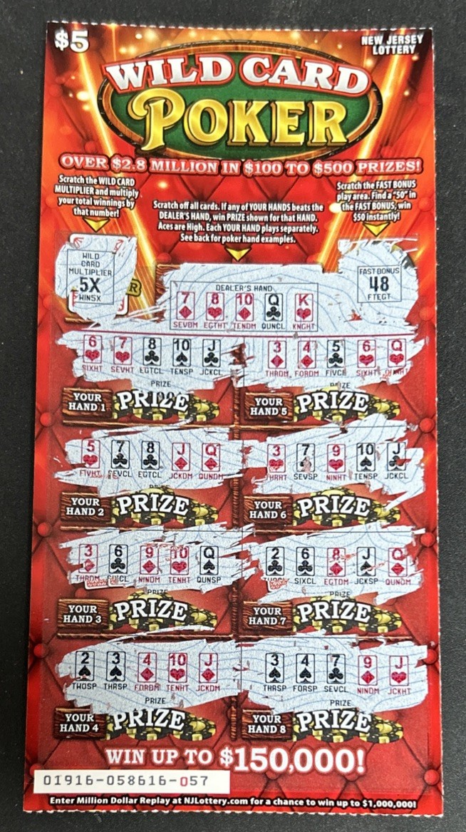 Collectible Losing NJ Scratch Off Lottery Ticket Wild Card Poker - Main Image