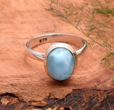 Natural Larimar Gemstone 925 Sterling Silver Ring Handmade Unisex Ring Jewelry