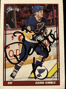 Autographed 1991-92O-Pee-Chee Darin Kimble St. Louis Blues hockey card (#156)