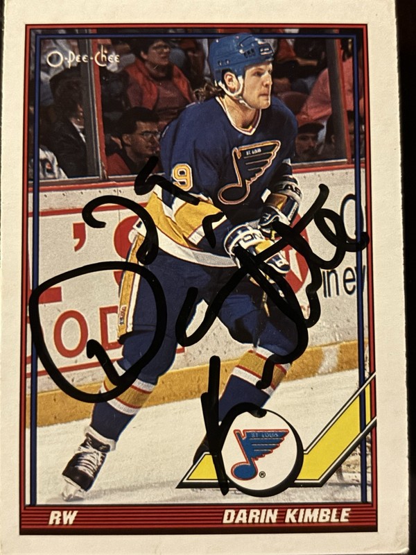 Autographed 1991-92O-Pee-Chee Darin Kimble St. Louis Blues hockey card (#156)