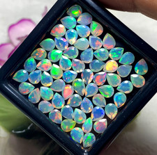 AAA Quality Natural Ethiopian Opal Pear Faceted Cut Welo Fire Gemstone Cabochon