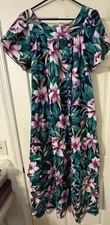 Hilo Hattie Womens Hawaiian Dress Muu Muu XL Teal Pink Flowers