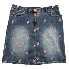 Lilly Pulitzer Strawberry Embroidered Denim Mini Skirt Womens 6 Blue Y2K